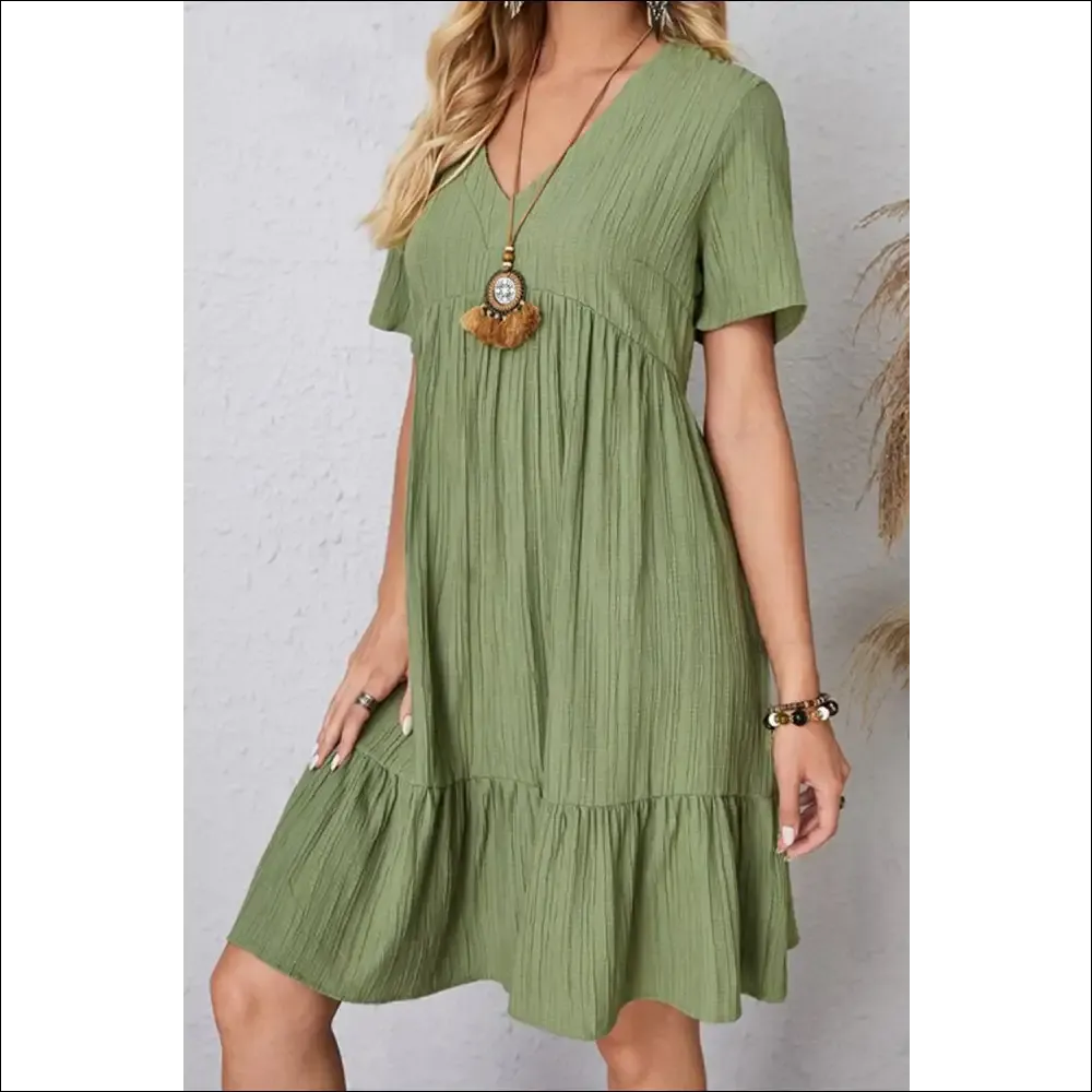 Sassy Ruched V-Neck Short Sleeve Dress
