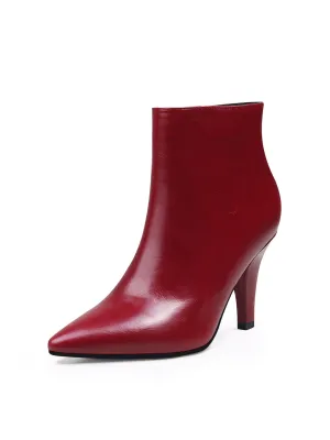 Simple Leather Stiletto Bootie - Red