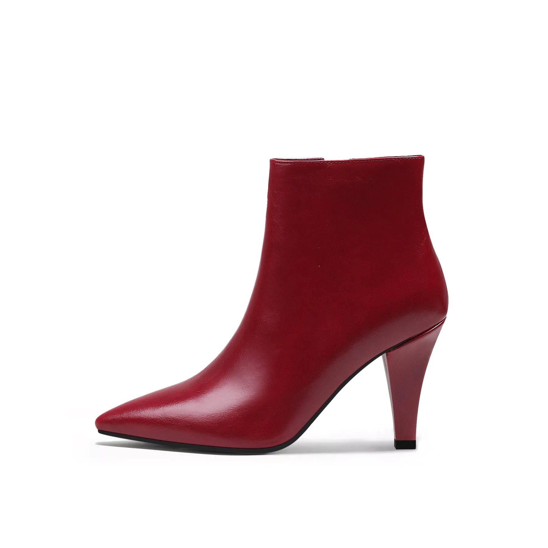 Simple Leather Stiletto Bootie - Red