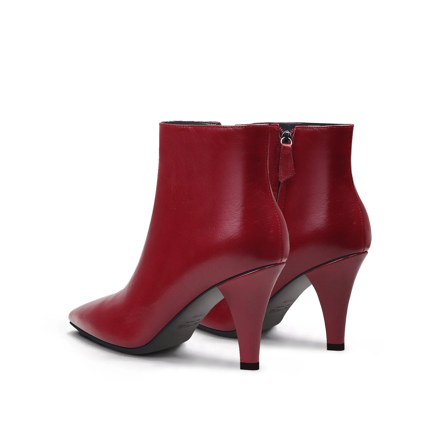 Simple Leather Stiletto Bootie - Red