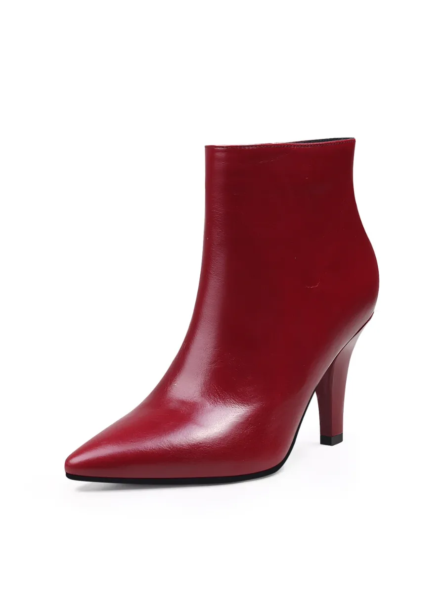 Simple Leather Stiletto Bootie - Red