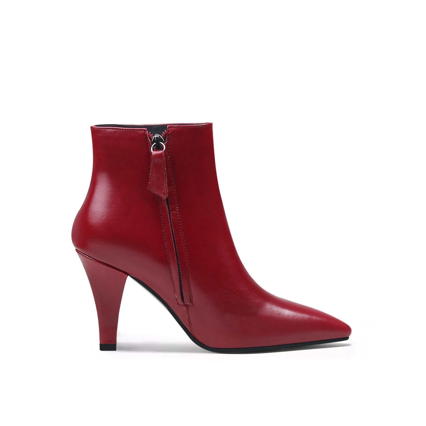 Simple Leather Stiletto Bootie - Red