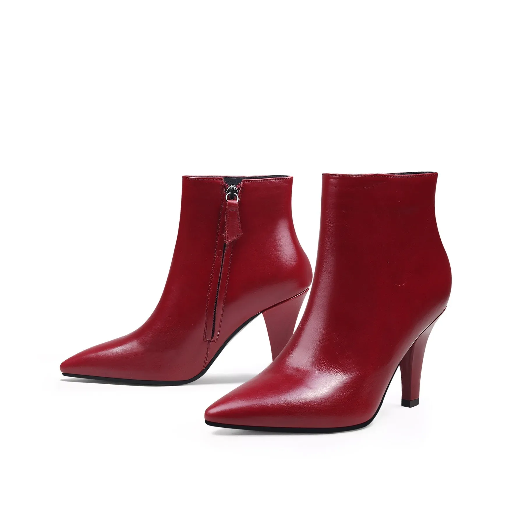 Simple Leather Stiletto Bootie - Red