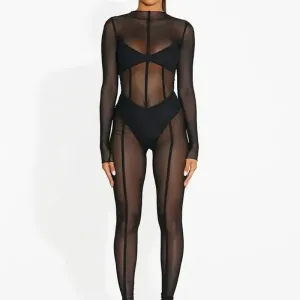 Taylor Sheer Mesh Long Sleeve Bodycon Jumpsuit
