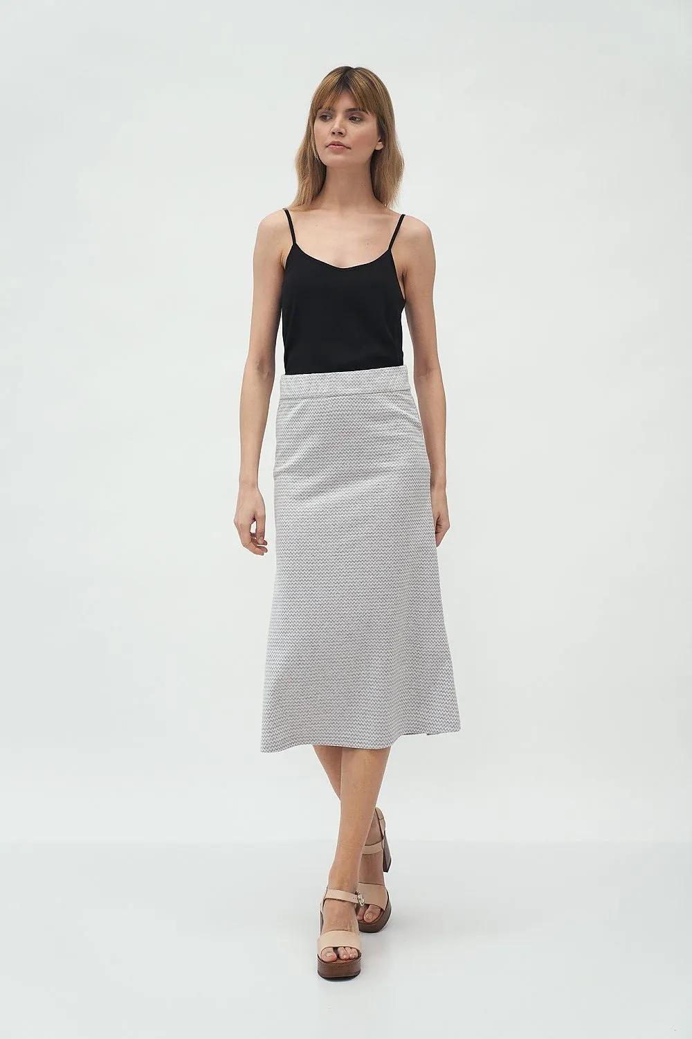 Textured Knit Fitted Midi Skirt