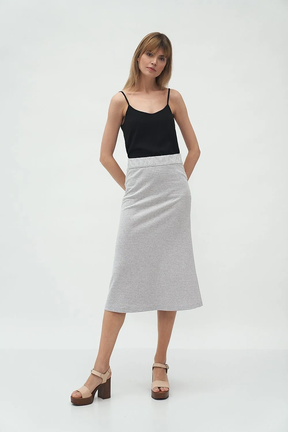 Textured Knit Fitted Midi Skirt