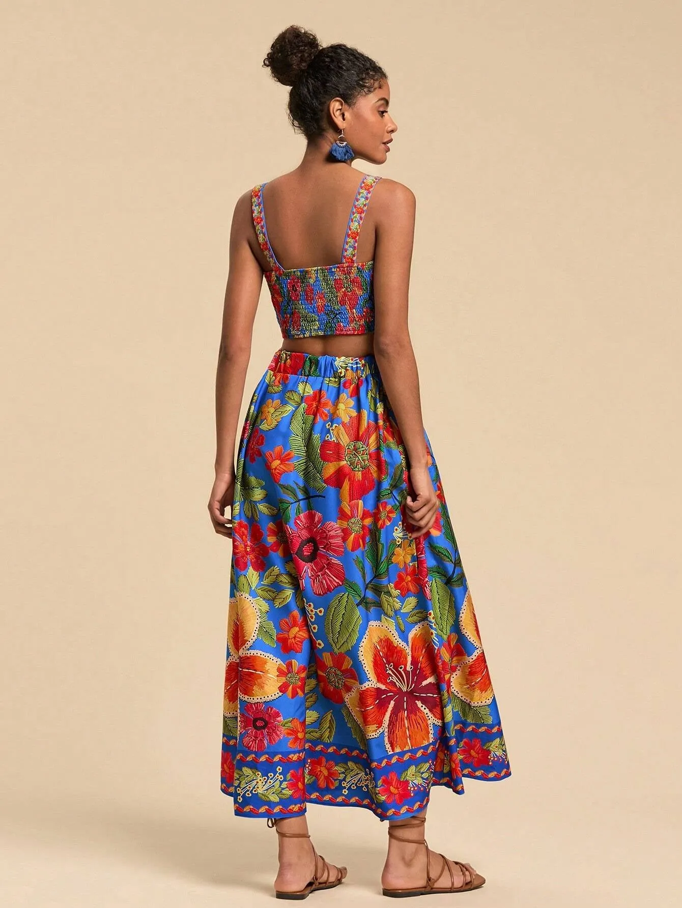 Travachic 2pcs/Set Printed Camisole & Printed Mini Skirt, Minimalist Fashion Casual Everyday Outfit