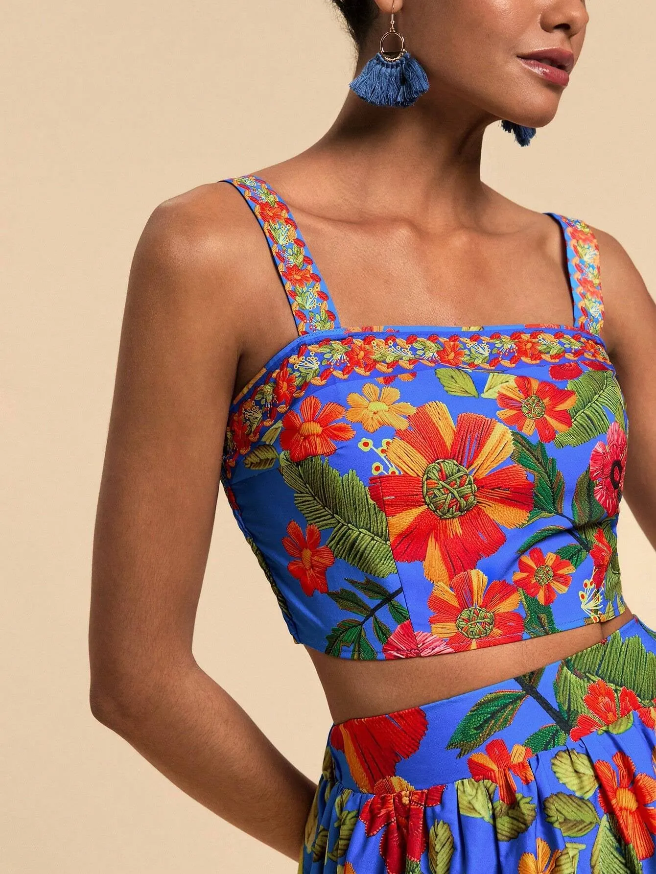 Travachic 2pcs/Set Printed Camisole & Printed Mini Skirt, Minimalist Fashion Casual Everyday Outfit