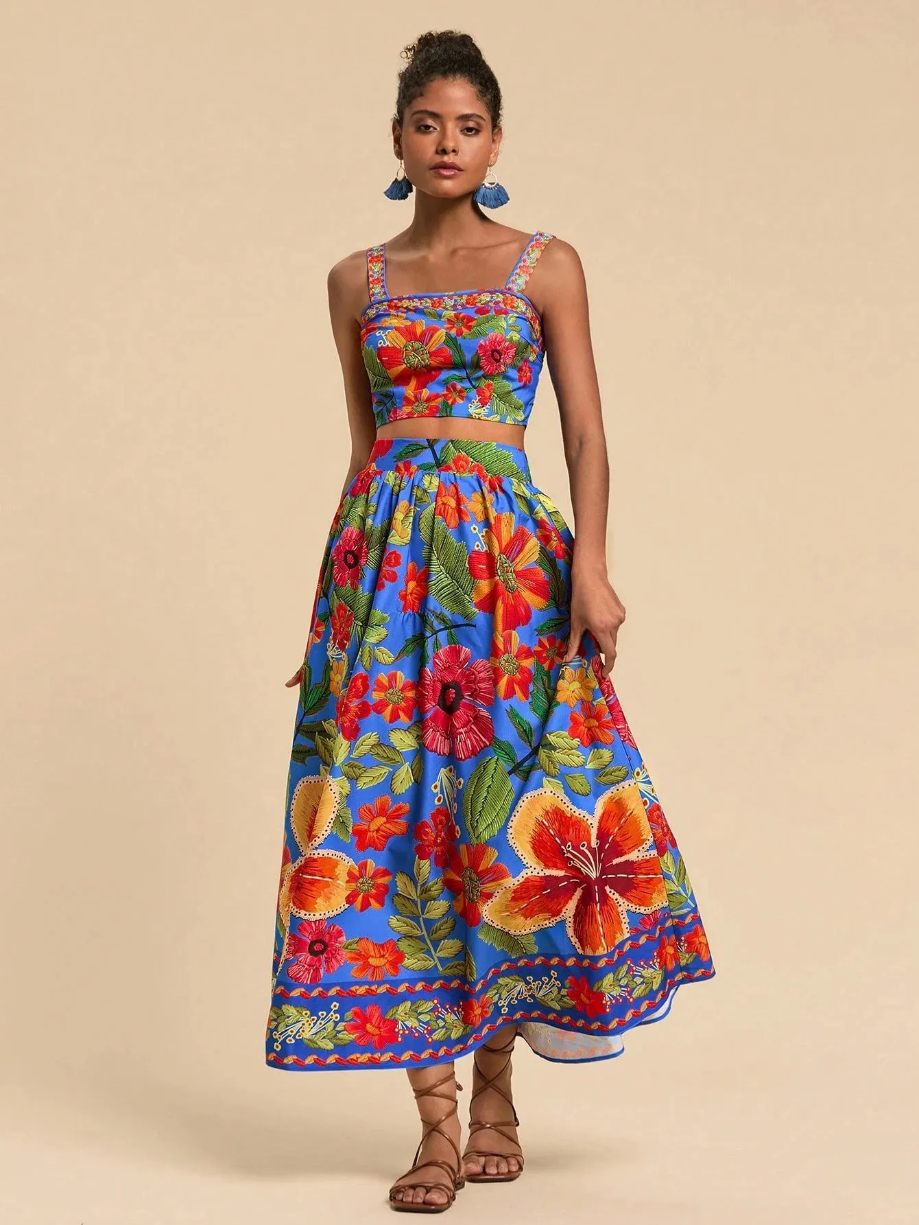 Travachic 2pcs/Set Printed Camisole & Printed Mini Skirt, Minimalist Fashion Casual Everyday Outfit