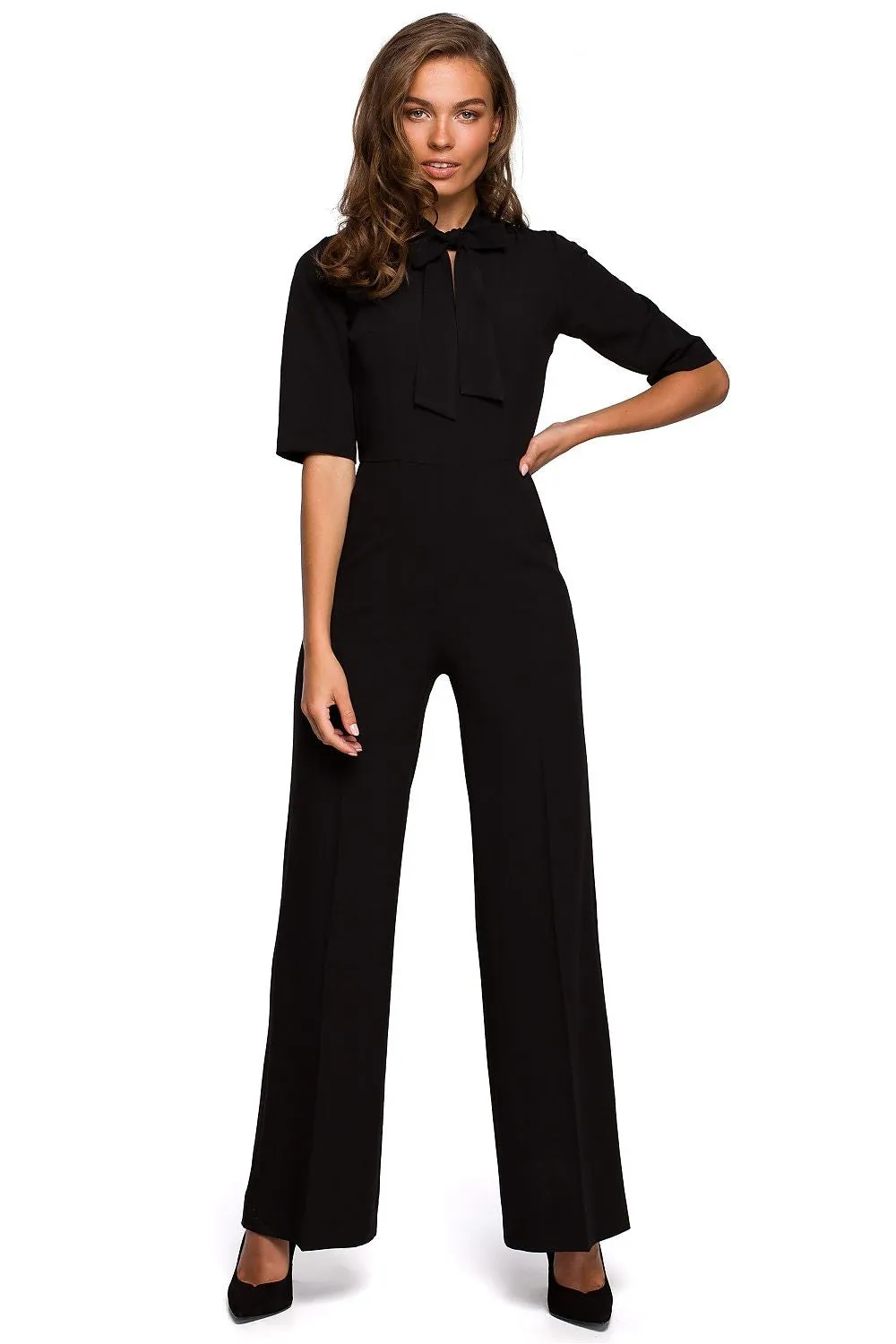 V-Neck Tie Wide Leg Jumpsuit