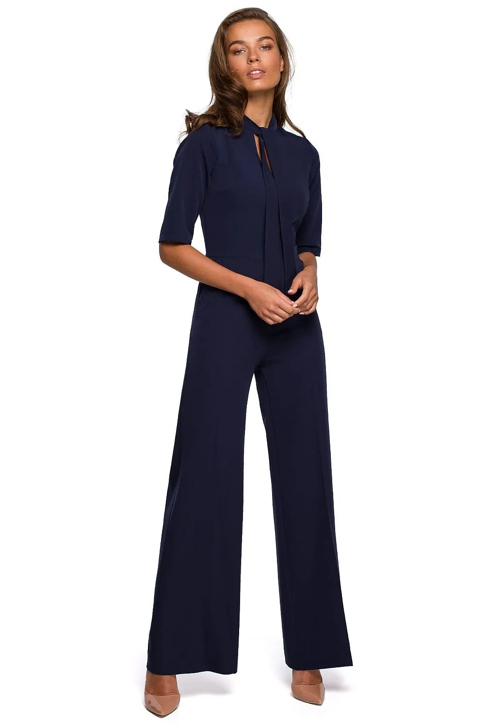 V-Neck Tie Wide Leg Jumpsuit