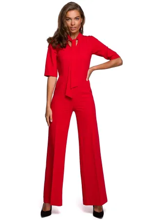 V-Neck Tie Wide Leg Jumpsuit