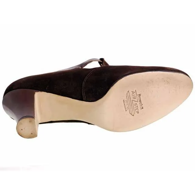 Vintage Brown Suede/Leather Mary Jane Buckle Shoes 1930s NIB 7 Early Air Step