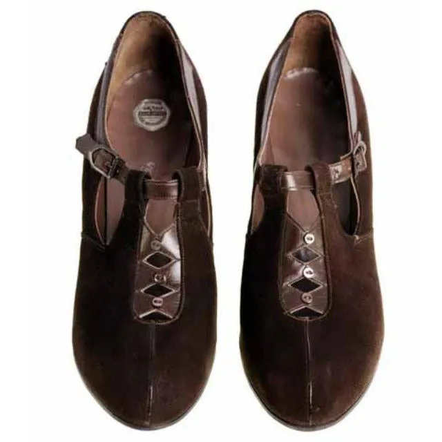Vintage Brown Suede/Leather Mary Jane Buckle Shoes 1930s NIB 7 Early Air Step