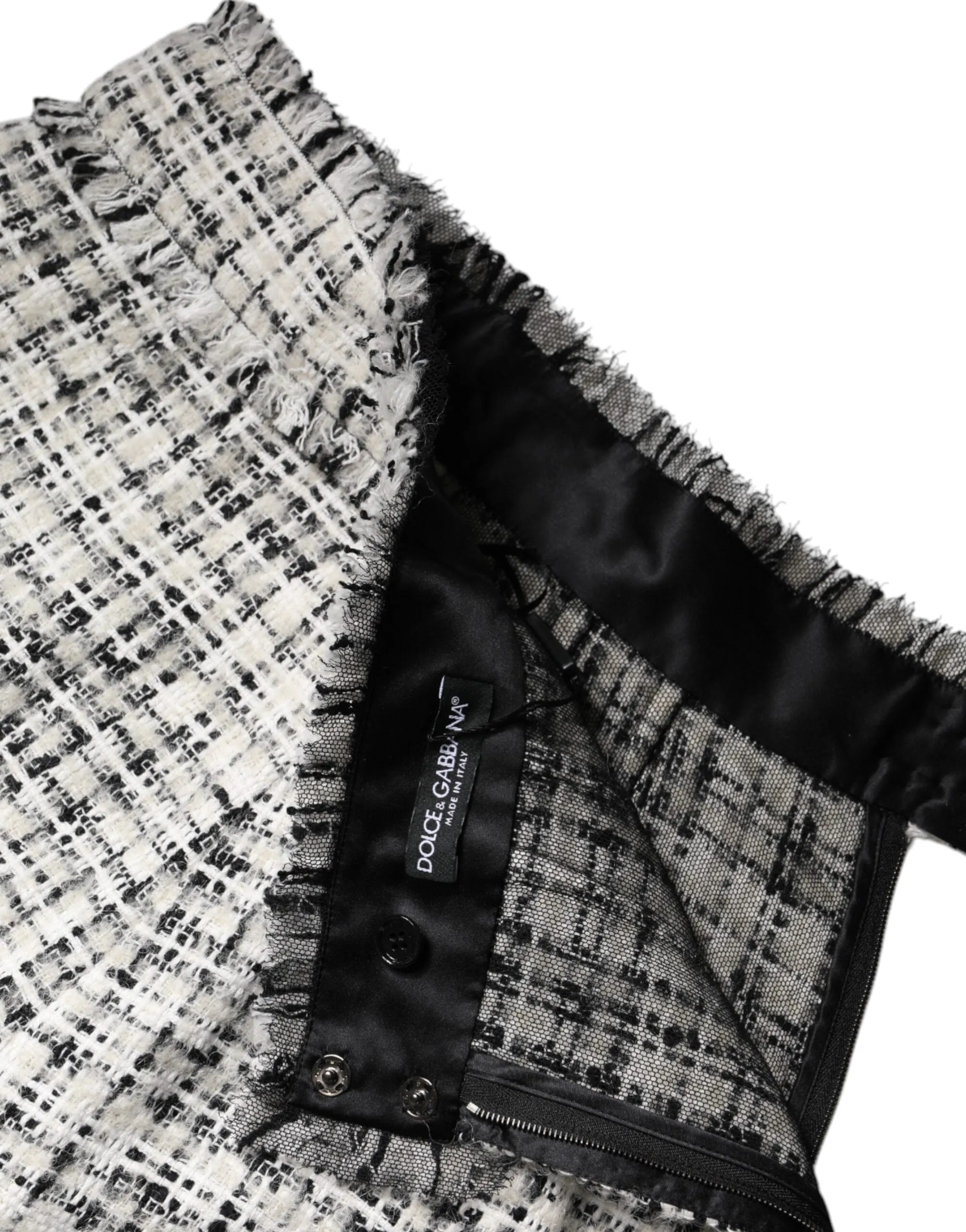 White Black High Waist Tartan Tweed Mini Skirt