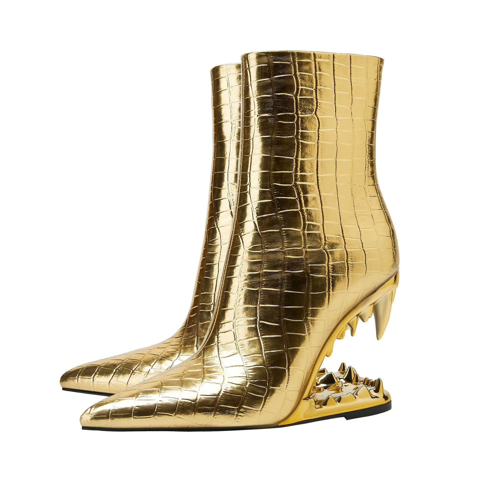 Women Pointed Tiger Tooth Heel Stone Pattern Shaped Wedge Heels