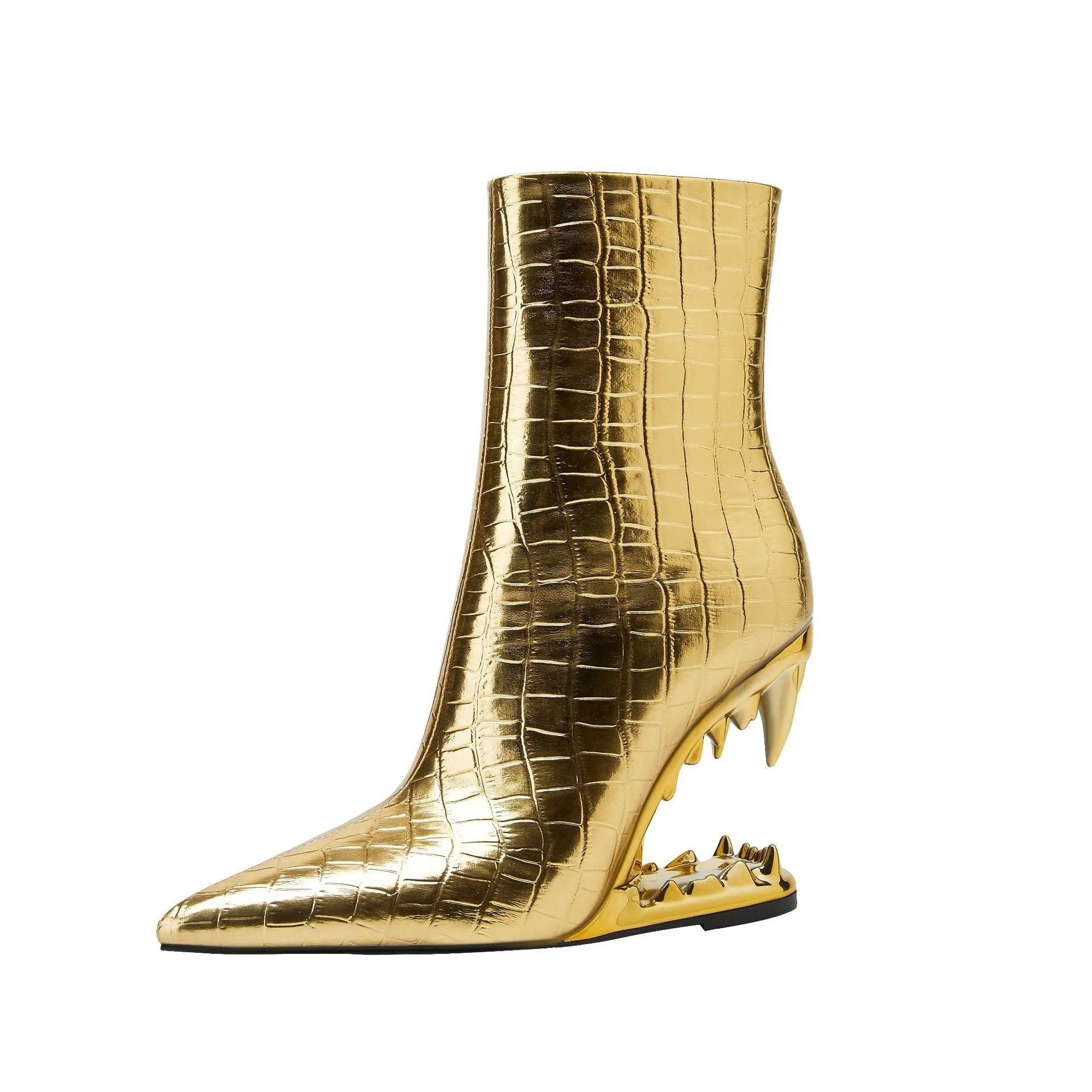 Women Pointed Tiger Tooth Heel Stone Pattern Shaped Wedge Heels
