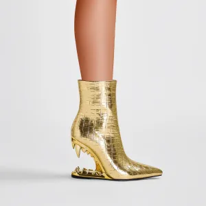 Women Pointed Tiger Tooth Heel Stone Pattern Shaped Wedge Heels