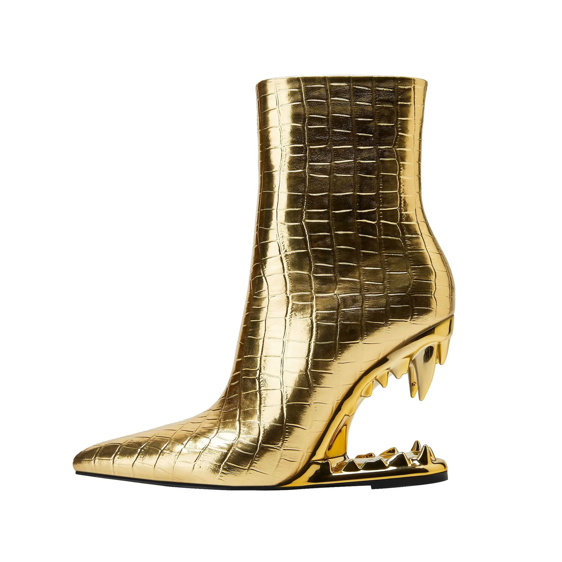 Women Pointed Tiger Tooth Heel Stone Pattern Shaped Wedge Heels